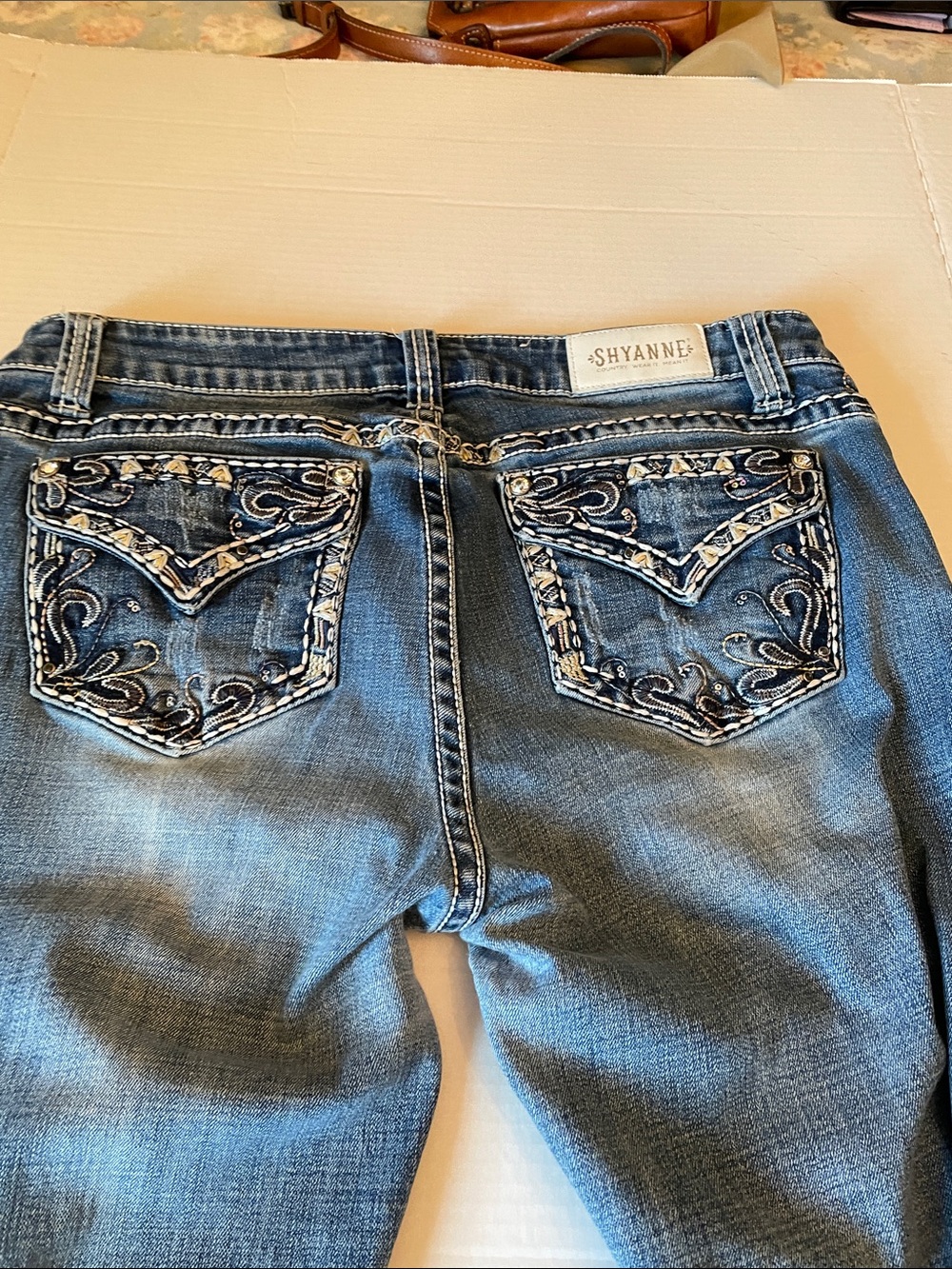Shyanne Blue Denim Jeans with Lots of Bling and Contrast Stitching - Picture 9 of 11